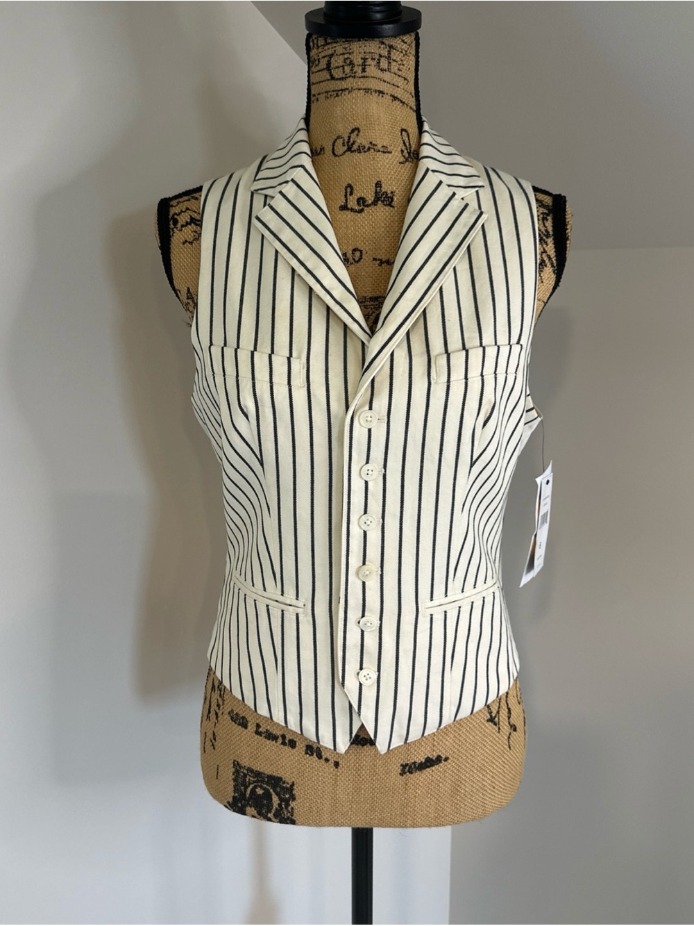 RALPH LAUREN RUGBY Women’s Size  6 Ivory Navy Striped Vest Preppy British Tailor